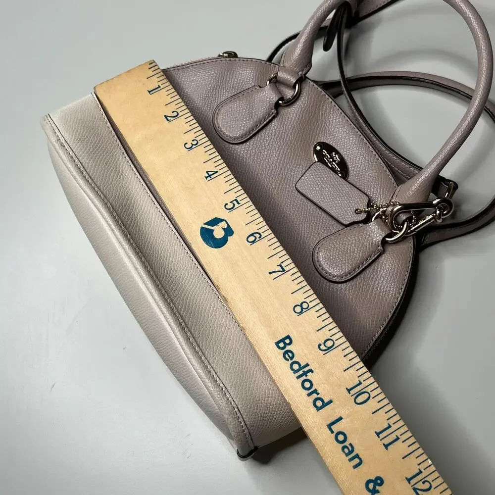 Coach Mini Cora‎ Domed Satchel Crossgrain Leather Bi-Color Taupe Cream